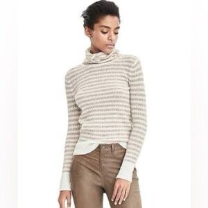 Banana Republic Stripe Aire Yarn Turtleneck Sweater Taupe New NWT Org. $88
